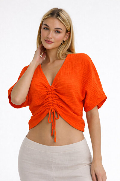 Heaven Ephesus Muslin Blouse-Muslin Crop-Drawstring Crop-1180