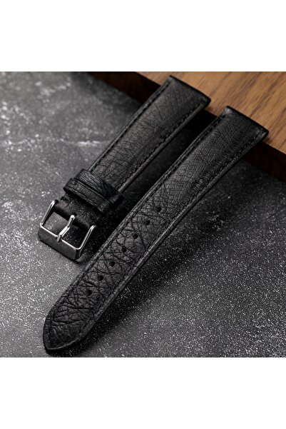 Choice4 حزام أسود مصنوع يدويًا من جلد النعام الجنوب أفريقي، مزود بإبزيم فضي م...