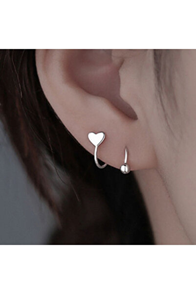 Choice3 silver heart 2 Pieces Stainless Steel Piercing Screw Ball Star Ear Bo...