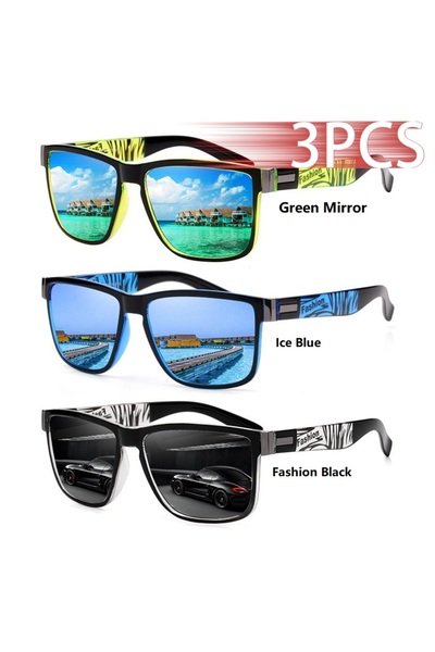 Choice1 Green-Blue-FasBlack 3PCS Fashion Classic Square UV400 Sunglasses Men ...