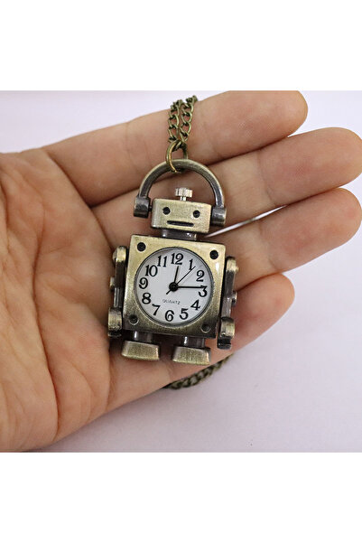 Choice1 قلادة ساعة يد عتيقة بنية اللون على شكل روبوت، بأرقام عربية، ومينا دائ...