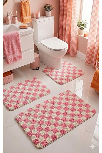 EUROBANO Chess Dama Pattern Latex Non-Slip Base Machine Washable 3-Piece Bath...