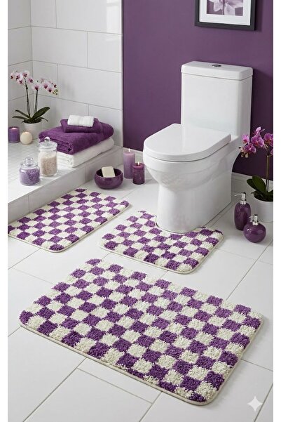 EUROBANO Chess Dama Pattern Latex Non-Slip Base Machine Washable 3-Piece Bath...