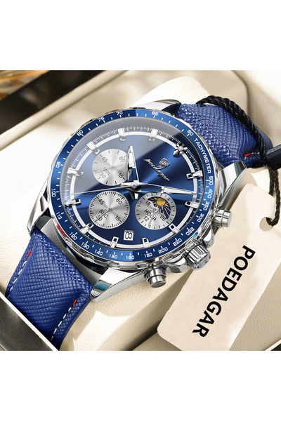 Choice3 879 Silver Blue Original Fashion Men Clock Luminous Waterproof Chrono...