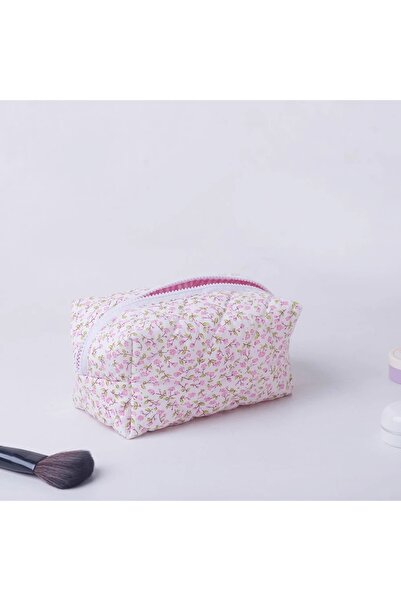Choice3 Pink Storage Organizer Floral Puffy Quilted Makeup Bag Flower Printed...