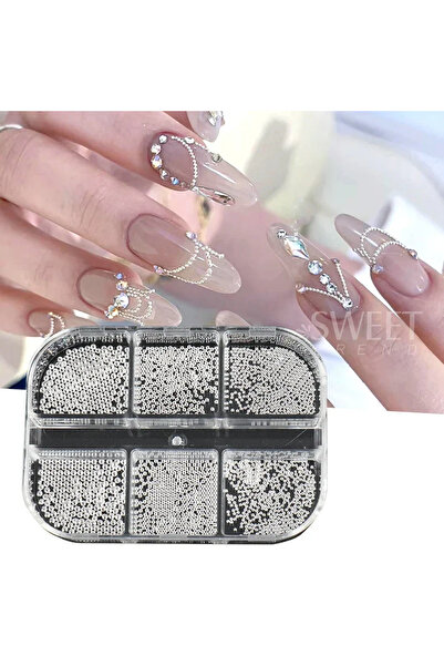 Choice SZCT-066 خرز أظافر صغير على شكل كافيار، 6 مربعات، 0.6-2 مم، خرز فضي من...