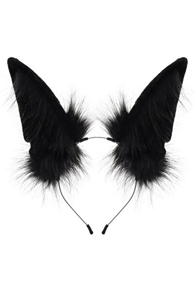 choice2 Black Handmade Animal Fur Wolf Fox Ears Headband Cosplay Headwear Hai...