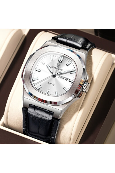 Choice3 ساعة رجالية فاخرة من ماركة 853، فضية وبيضاء، بإضاءة خلفية، مقاومة للم...