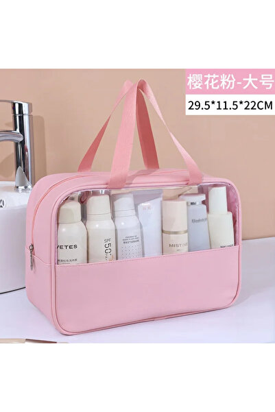 Choice6 حقيبة مكياج شفافة وردية اللون للنساء، حقيبة سفر محمولة لمستحضرات التج...