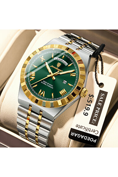 Choice5 675 Gold Green Classic Business Watches For Men Week Date Waterproof ...