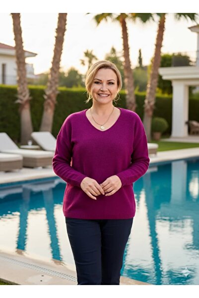Punta Otantik Fr2202 V-Neck Basic Sweater Purple