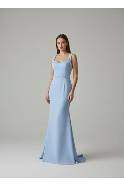 Tangül&Ali'S Moda Evi Bebe Mavisi Krep Maxi Elbise