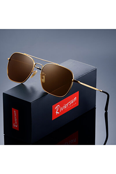 Choice3 نظارات شمسية كلاسيكية عصرية من ريفيرسون، لون بني ذهبي، بتصميم طيار، ل...