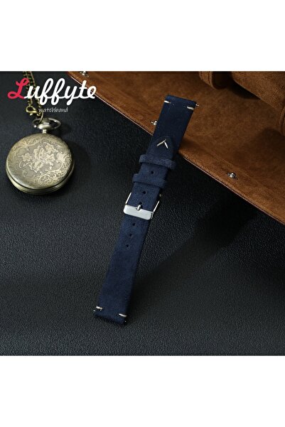 Choice14 20mm Blue Vintage Suede Leather Watch Band 18mm 20mm 22mm Handmade M...