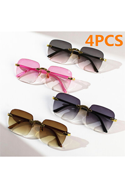 Choice 4 قطع نظارات شمسية مربعة بدون إطار للنساء، ماركة فاخرة، نظارات صيفية ح...