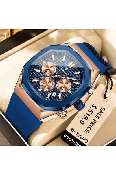 Choice1 893 Rose Gold Blue Business Quartz Men's Wristwatch Chronograph Date ...