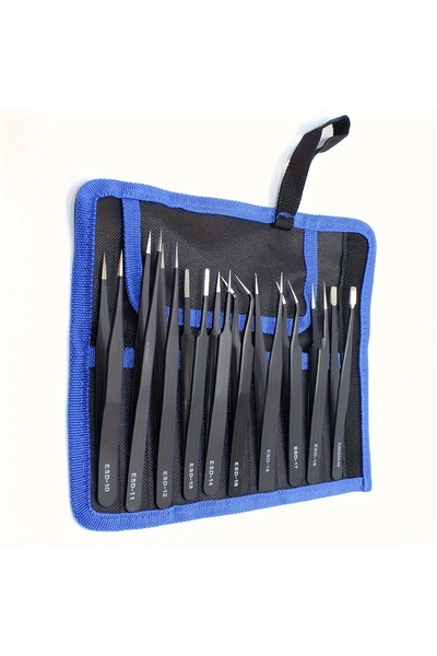 Choice طقم واحد من حقيبة قماشية بغطاء جلد ، طقم ملاقط سوداء من الفولاذ المقاو...