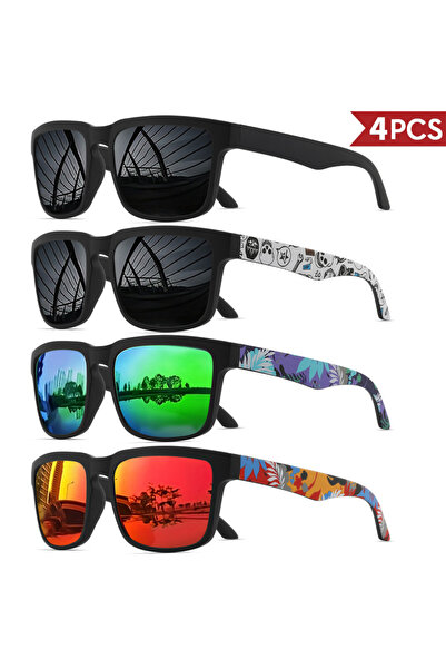 Choice8 4PCS-12 4PCS Square Sports Sunglasses with Designer Temple Pattern - ...