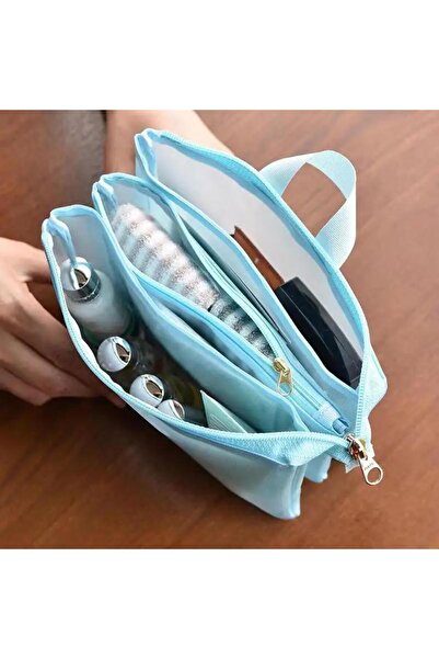 Choice3 حقيبة مستحضرات تجميل شفافة شبكية زرقاء سماوية بثلاث طبقات وسعة كبيرة،...