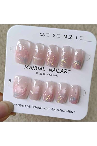 Choice11 أظافر صناعية وردية اللون بتصميم ذيل حورية البحر، مقاس متوسط، 10 قطع،...