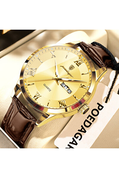 choice2 978 Gold Gold Original Fashion Watch For Man Leather Date Week Quartz...