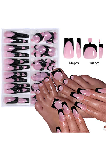 Choice3 04 144 قطعة طقم أظافر فرنسية لليدين والقدمين، صيفية، قصيرة، مربعة، لا...