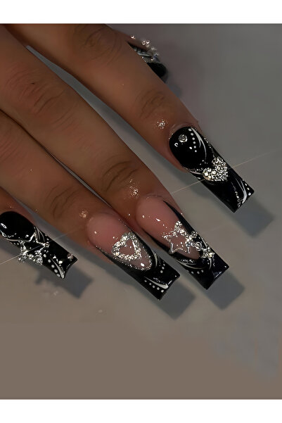 Choice D005 24 قطعة/علبة واحدة، ملصقات أظافر فرنسية سوداء بتصميمات حلوة ورائع...