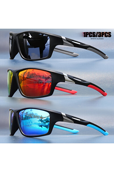 Choice5 3psc Black Red Blue 1pcs/3pcs Square Sports Sunglasses for Men - Pola...