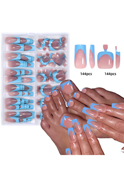 choice2 03 144 قطعة طقم أظافر فرنسية لليدين والقدمين، صيفية، قصيرة، مربعة، لا...