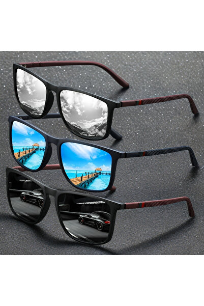 Choice Other 3 pcs BlueSilverGray Square Polarized Sunglasses Men Women Silm ...