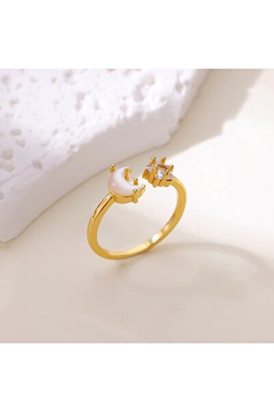 Choice خواتم زركون ذهبية اللون على شكل هلال ونجمة للنساء والفتيات، خاتم ذهبي ...