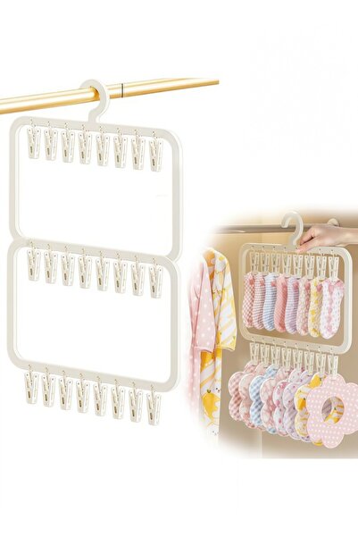 Generic 3-Layer Foldable Clothes Drying Rack, Sock Airer with 26 Clips, Indoo...