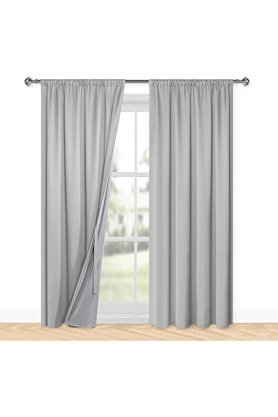 XWZO Thick thermal curtain 220 cm high, 140 cm wide, set of 2 pieces, gray
