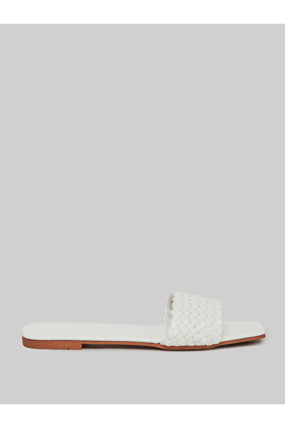 Take Two By Styli White Braided Slip-On Flat Sandals