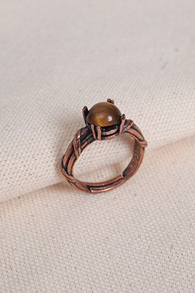 Süspüs Accessories Adjustable Copper Ring with Tiger's Eye Stone and Claw Set...