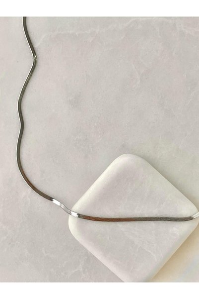 Seda Bijuteri Steel Minimal Italian Chain Necklace 45 cm Silver
