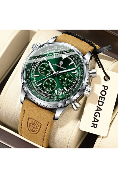 Choice ساعة رجالية فاخرة من الفضة عيار 960، لون أخضر، مقاومة للماء، مزودة بإض...
