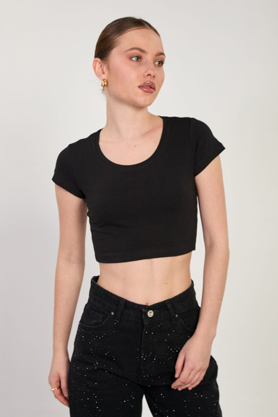 BARRELS AND OIL Women's Deep Neckline Crop Body - Black