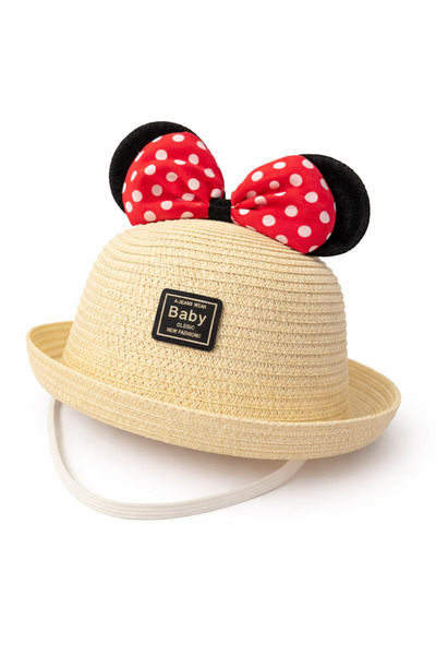 Memo Girls' Summer Hat with Ears and Red Bow Minnie Type, Baby Model, Sun Pro...