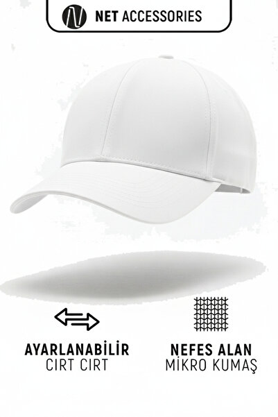 Net Tekstil White Micro Sports Hat Adjustable Velcro Cap Unisex