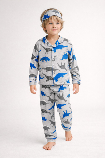 Beka Kids Комплект пижама за момчета с дълъг ръкав, копчета отпред, яка и мас...