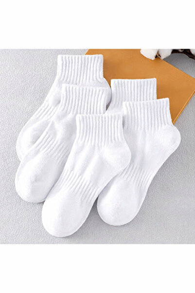 çorapmanya 5 Çift Kışlık Dikişli Ekonomik Pamuklu Kadın Beyaz Yarım Konç Çorap