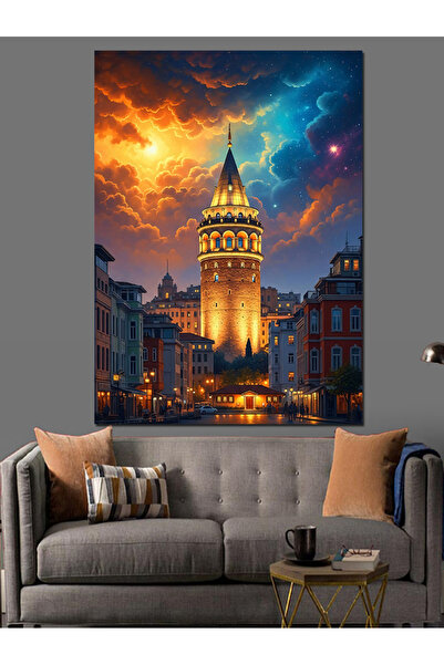 Artmeg Gece Galata Kulesi İstanbul Dekoratif Kanvas - Mdf Ahşap Tablo