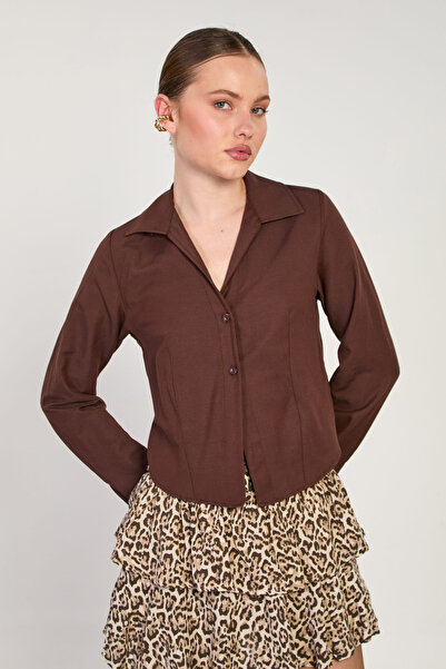 BARRELS AND OIL Women's double button oxford shirt - coffee