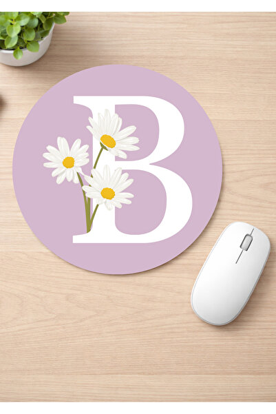 Eylül Design Letter Printed Round Non-Slip Mousepad Ergonomic Mouse Pad
