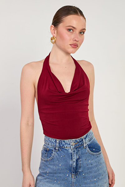 BARRELS AND OIL Women's Degaje Collar Halter Neck Blouse - Plum