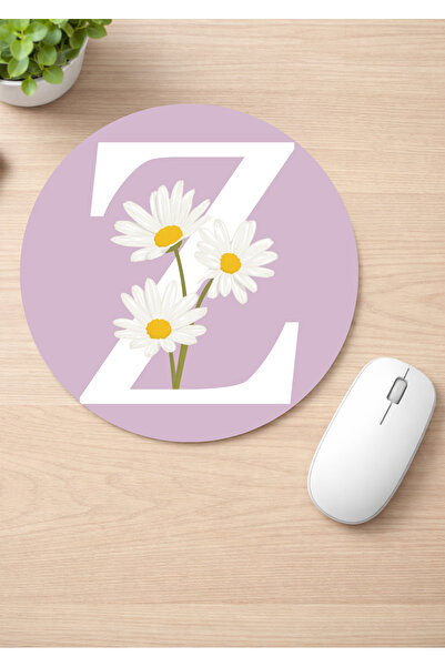 Eylül Design Letter Printed Round Non-Slip Mousepad Ergonomic Mouse Pad