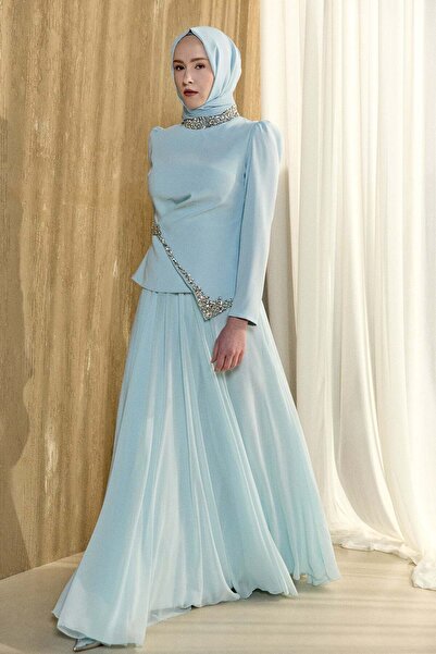 Setrms Taşlı Şifon Kombinli Abiye Elbise