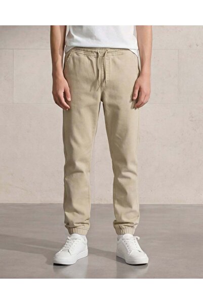REDTAG Senior Boys Beige Knit Denim Jogger with Cuff