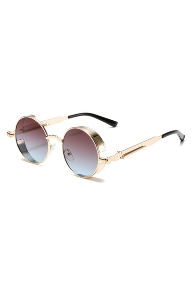 Choice6 as picture shows golden-grey blue KAMMPT Round Punk Sunglasses Men Fa...